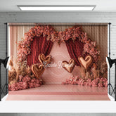 Aperturee - Aperturee Romantic Pink Curtain Floral Valentines Day Backdrop