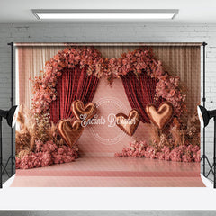 Aperturee - Aperturee Romantic Pink Curtain Floral Valentines Day Backdrop