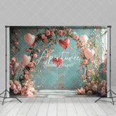 Aperturee - Aperturee Romantic Pink Floral Arch Retro Green Wall Backdrop