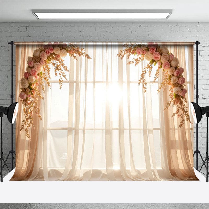 Aperturee - Aperturee Romantic Pink Floral Arch Sweet Wedding Backdrop