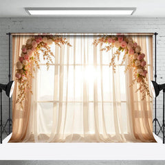 Aperturee - Aperturee Romantic Pink Floral Arch Sweet Wedding Backdrop