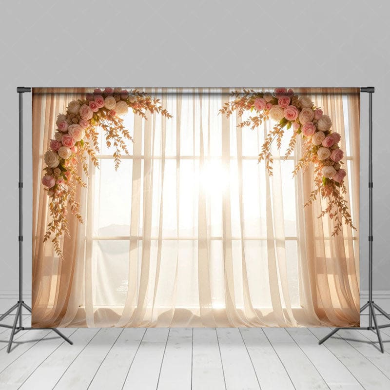 Aperturee - Aperturee Romantic Pink Floral Arch Sweet Wedding Backdrop