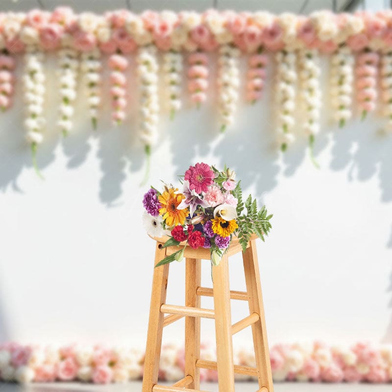 Aperturee - Aperturee Romantic Pink Floral Border Wedding Photo Backdrop