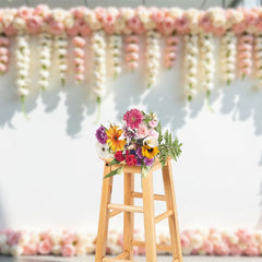 Aperturee - Aperturee Romantic Pink Floral Border Wedding Photo Backdrop