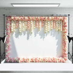 Aperturee - Aperturee Romantic Pink Floral Border Wedding Photo Backdrop