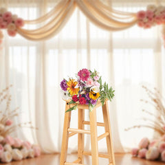 Aperturee - Aperturee Romantic Pink Floral Drapery Wedding Photo Backdrop