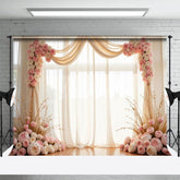 Aperturee - Aperturee Romantic Pink Floral Drapery Wedding Photo Backdrop