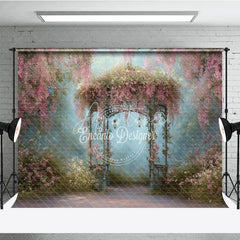 Aperturee - Aperturee Romantic Pink Floral Vines and Ornate Gazebo Photography Backdrop Enchanted Garden Dreamy Portrait Background
