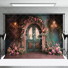 Aperturee - Aperturee Romantic Pink Green Door Floral Wedding Backdrop