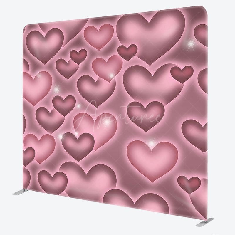 Aperturee - Aperturee Romantic Pink Heart Wedding Square Tension Backdrop