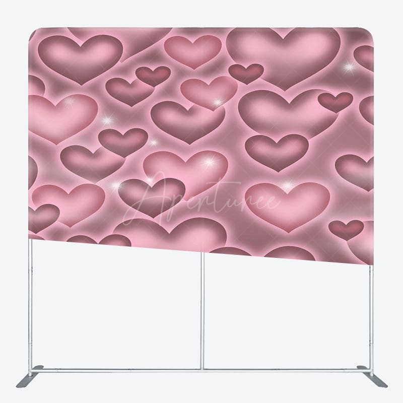Aperturee - Aperturee Romantic Pink Heart Wedding Square Tension Backdrop