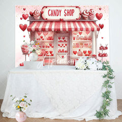 Aperturee - Aperturee Romantic Pink Hearts Candy Shop Birthday Backdrop