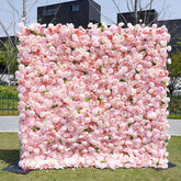 Aperturee - Aperturee Romantic Pink Rose Wedding Artificial Flower Wall