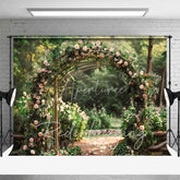 Aperturee - Aperturee Romantic Pink Roses Floral Archway Backdrop Lush Greenery Garden Wedding Ceremony Decor