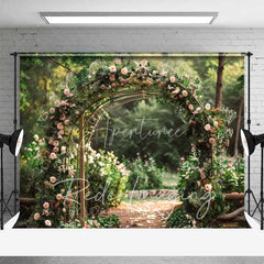 Aperturee - Aperturee Romantic Pink Roses Floral Archway Backdrop Lush Greenery Garden Wedding Ceremony Decor