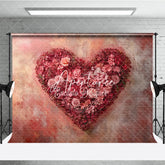 Aperturee - Aperturee Romantic Red and Pink Floral Heart Photography Backdrop Textured Wall for Valentine’s Day Wedding