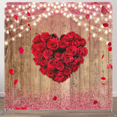 Aperturee - Aperturee Romantic Red Heart Rose Wooden Pillow Case Backdrop