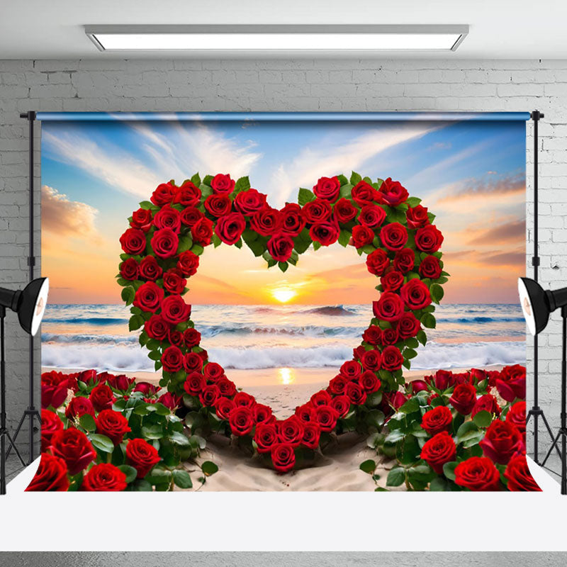 Aperturee - Aperturee Romantic Red Rose Heart Shape Sunset Heart Backdrop