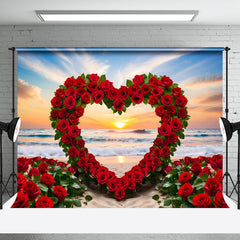 Aperturee - Aperturee Romantic Red Rose Heart Shape Sunset Heart Backdrop