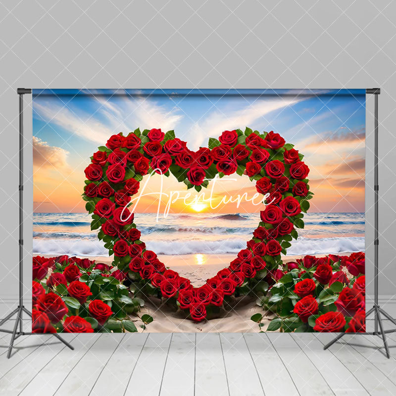 Aperturee - Aperturee Romantic Red Rose Heart Shape Sunset Heart Backdrop