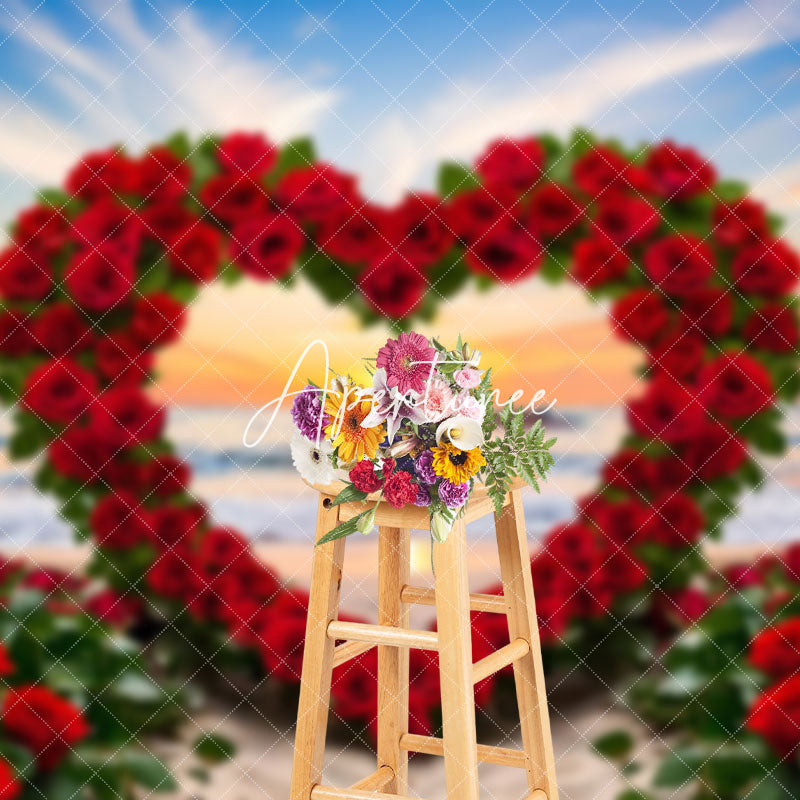 Aperturee - Aperturee Romantic Red Rose Heart Shape Sunset Heart Backdrop