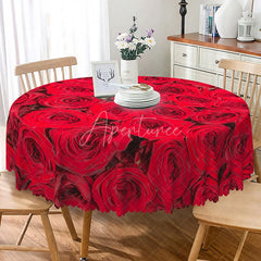 Aperturee - Aperturee Romantic Red Rose Round Tablecloth with Blooming Flowers for Valentine’s Day Wedding or Anniversary