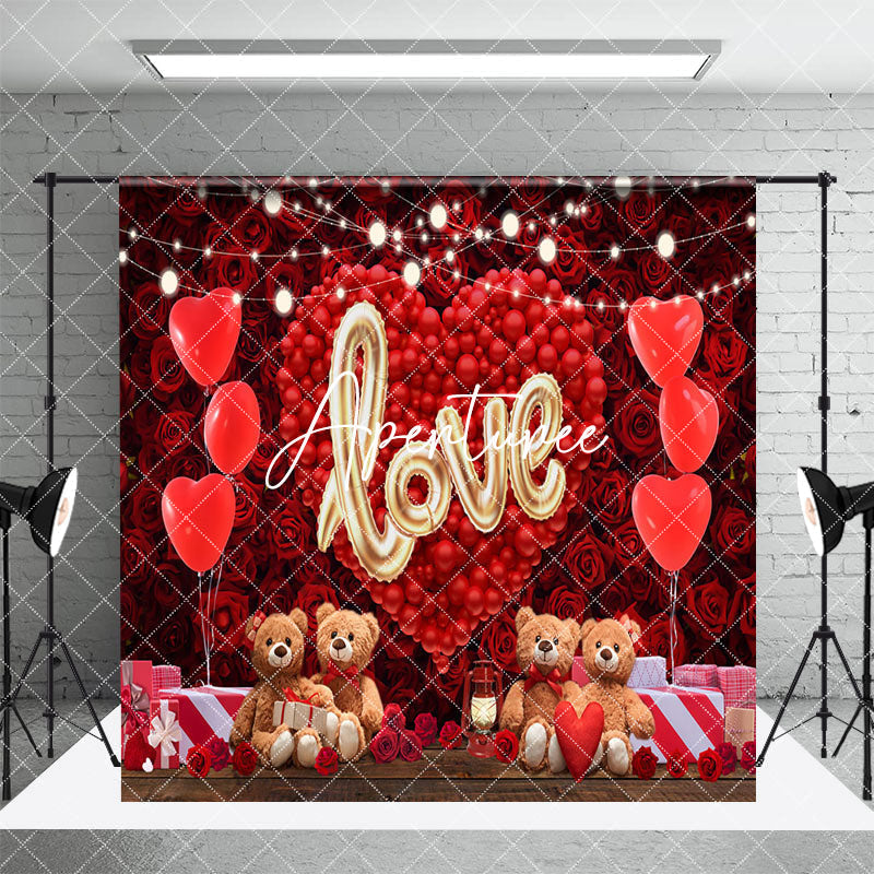 Aperturee - Aperturee Romantic Rose Bear Valentines Day Room Set Backdrop