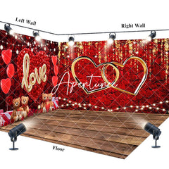 Aperturee - Aperturee Romantic Rose Bear Valentines Day Room Set Backdrop