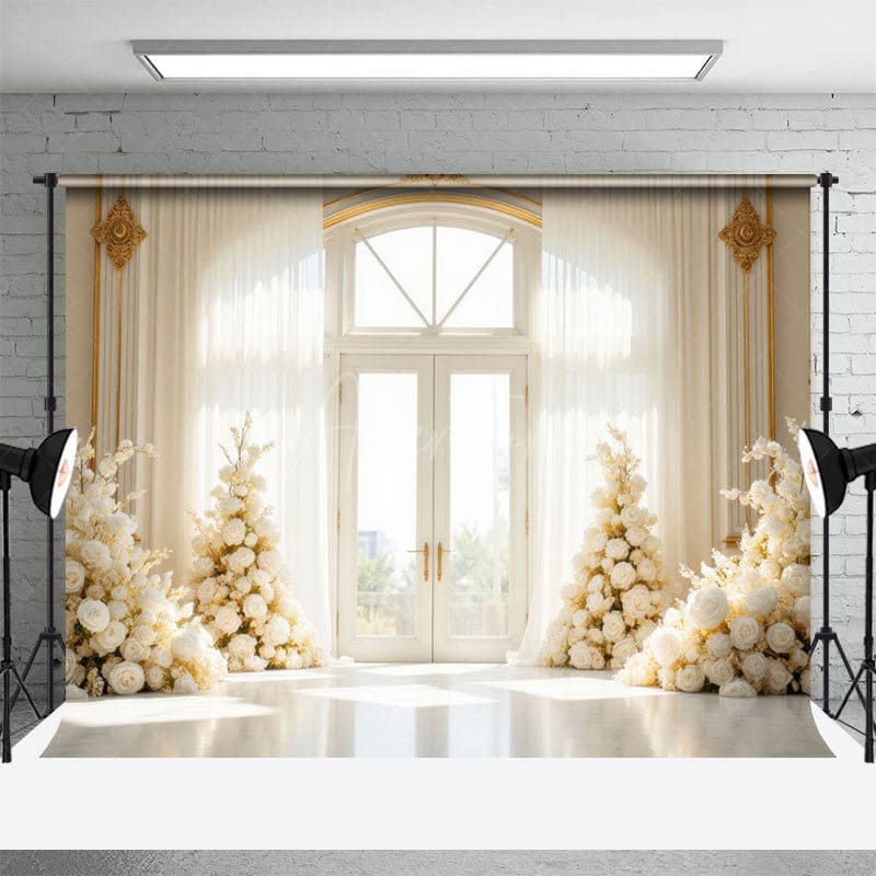 Aperturee - Aperturee Romantic Rose Holy White Palace Door Wedding Backdrop