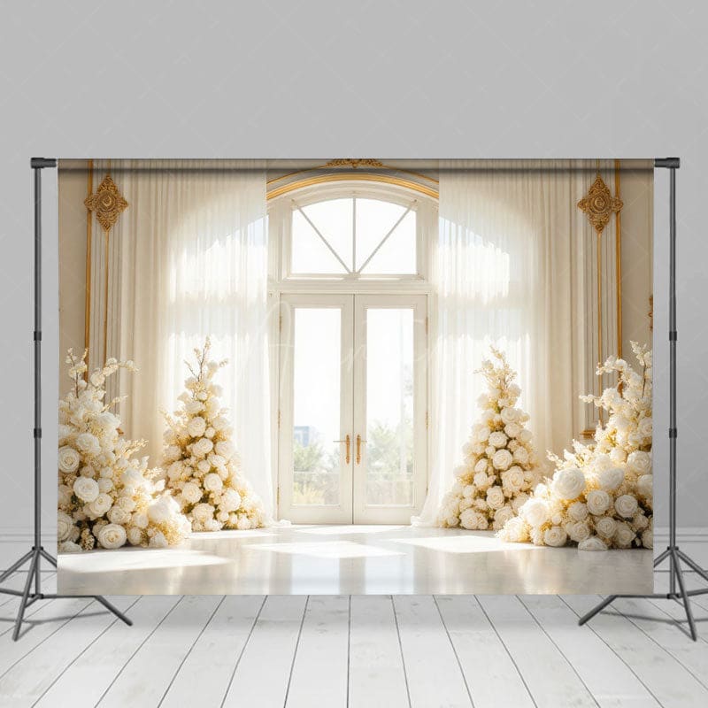 Aperturee - Aperturee Romantic Rose Holy White Palace Door Wedding Backdrop