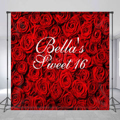 Aperturee - Aperturee Romantic Rose Sweet 16 Custom Name Birthday Backdrop
