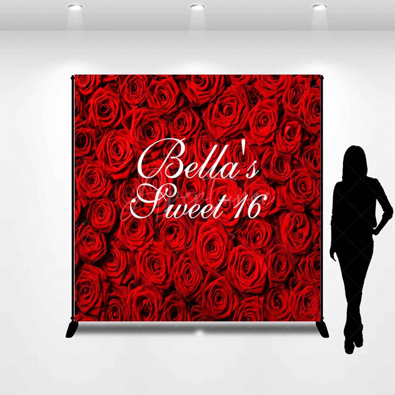 Aperturee - Aperturee Romantic Rose Sweet 16 Custom Name Birthday Backdrop
