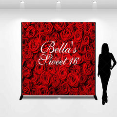 Aperturee - Aperturee Romantic Rose Sweet 16 Custom Name Birthday Backdrop