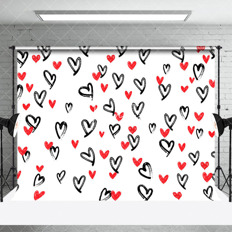 Aperturee - Aperturee Romantic Simple Black Red Hearts Combo Set Backdrop