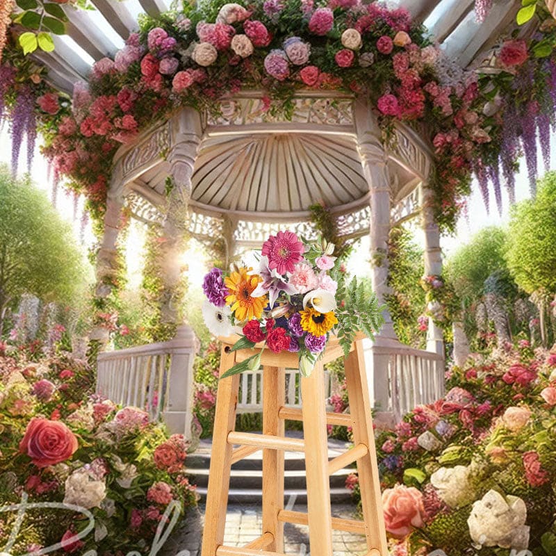 Aperturee - Aperturee Romantic Spring Floral Gazeb Wedding Photo Backdrop