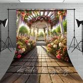 Aperturee - Aperturee Romantic Spring Floral Gazeb Wedding Sweep Backdrop