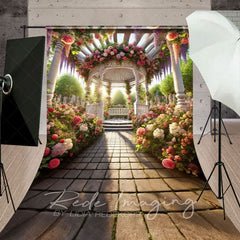 Aperturee - Aperturee Romantic Spring Floral Gazeb Wedding Sweep Backdrop