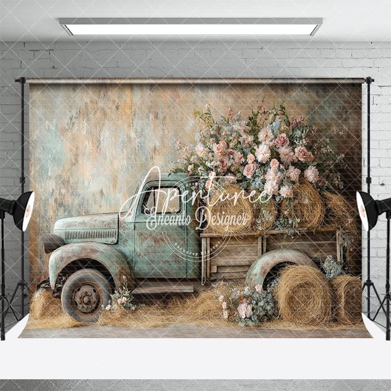Aperturee - Aperturee Romantic Spring Truck Floral Photography Backdrop