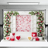 Aperturee - Aperturee Romantic Window Valentine Day Backdrop Hanging Hearts Floral Arch White Wall Background Wedding Photography Studio