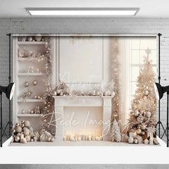 Aperturee - Aperturee Room Set Backdrop White Fireplace Winter Window Photography Background Elegant Living Room Holiday Party Decoration