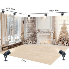 Aperturee - Aperturee Room Set Backdrop White Fireplace Winter Window Photography Background Elegant Living Room Holiday Party Decoration