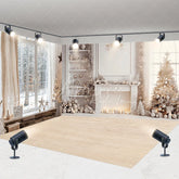 Aperturee - Aperturee Room Set Backdrop White Fireplace Winter Window Photography Background Elegant Living Room Holiday Party Decoration