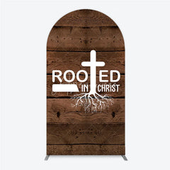 Aperturee - Aperturee Rooted In Christ Religious Holiday Arch Backdrop Dark Wood Texture Cross Party Cover