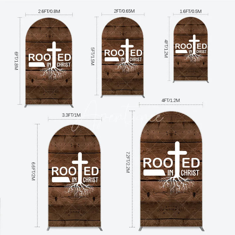 Aperturee - Aperturee Rooted In Christ Religious Holiday Arch Backdrop Dark Wood Texture Cross Party Cover