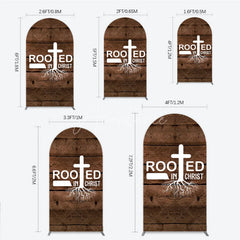 Aperturee - Aperturee Rooted In Christ Religious Holiday Arch Backdrop Dark Wood Texture Cross Party Cover