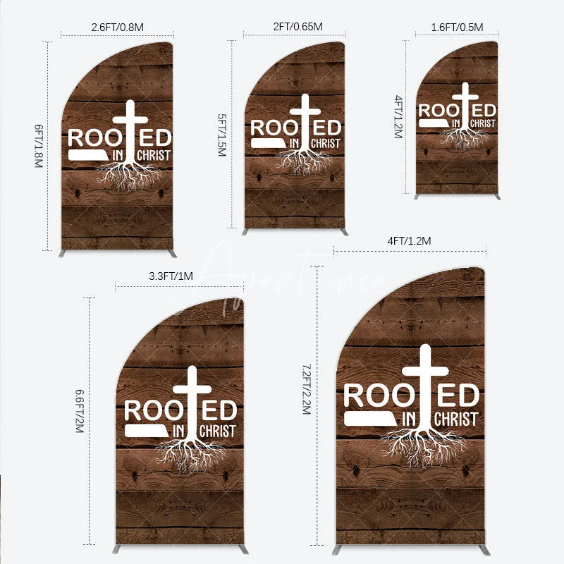 Aperturee - Aperturee Rooted In Christ Religious Holiday Half Moon Arch Backdrop Dark Wood Texture Cross Party Cover