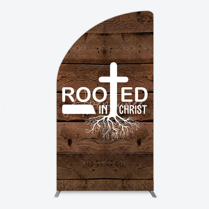 Aperturee - Aperturee Rooted In Christ Religious Holiday Half Moon Arch Backdrop Dark Wood Texture Cross Party Cover