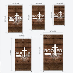 Aperturee - Aperturee Rooted In Christ Religious Holiday Rectangle Backdrop Dark Wood Texture Cross Party Cover