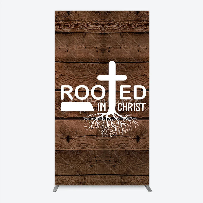 Aperturee - Aperturee Rooted In Christ Religious Holiday Rectangle Backdrop Dark Wood Texture Cross Party Cover