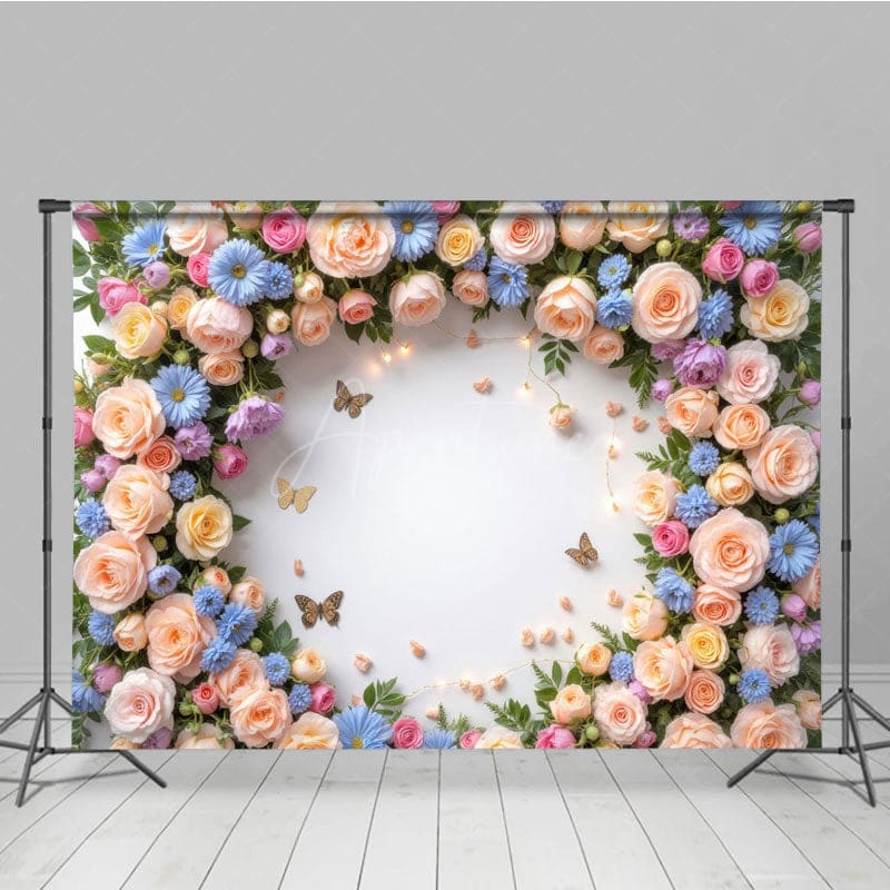 Aperturee - Aperturee Rose Blooming With Butterfly Wall Spring Backdrop